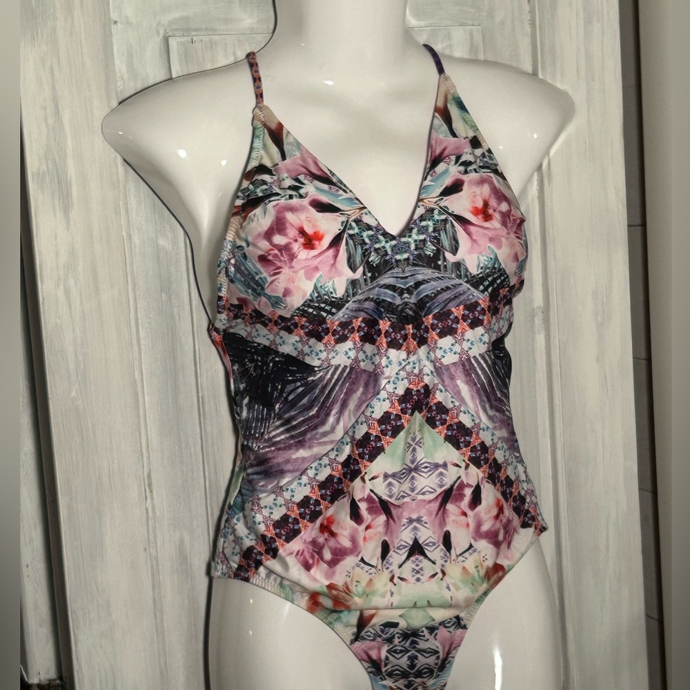 Nanette Lapore Floral Patterned One-Piece Swimsuit. Cross Back NWT